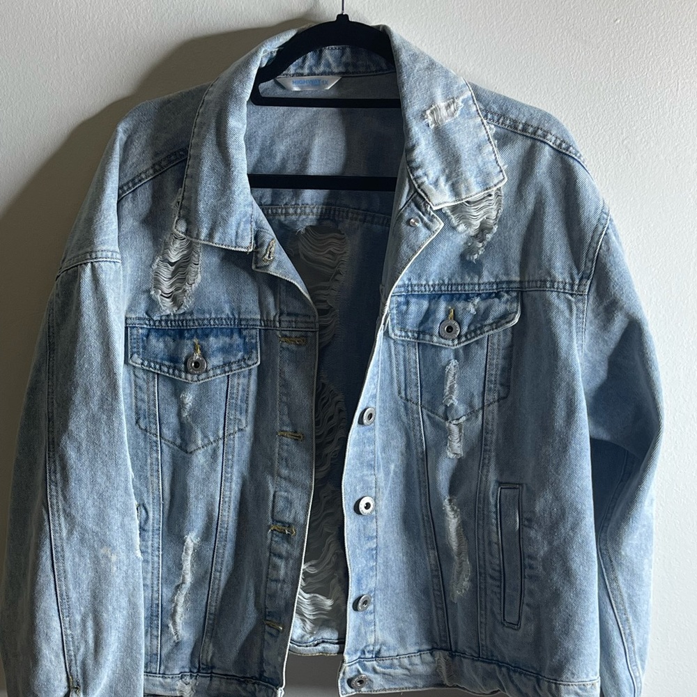 Distressed Ripped Light-wash Jean Jacket